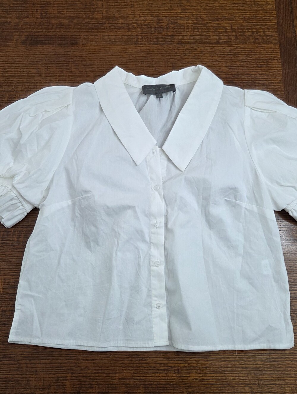 Sunday In Brooklyn White Cotton Button Down Short Sleeve Blouse Size Small